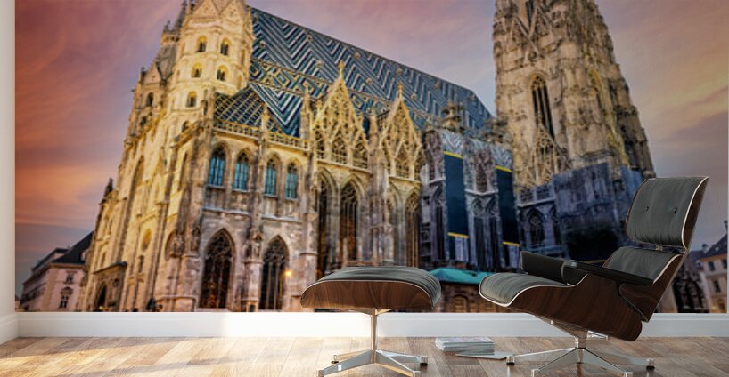 St. Stephens Cathedral Vienna at vibrant sunset. Wall Murals