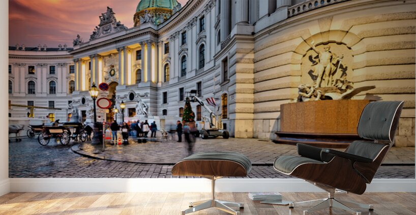 Hofburg Palace Vienna illuminated at dusk with festive street  Wall Murals