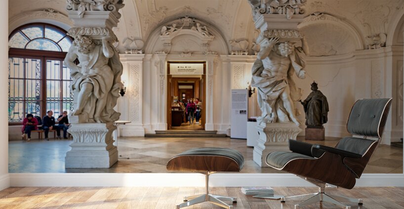 Ornate Baroque hall with sculptures and visitors. Wall Murals