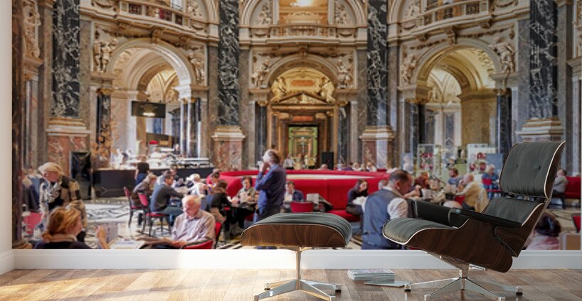 People dining in a grand ornate museum cafe. Wall Murals