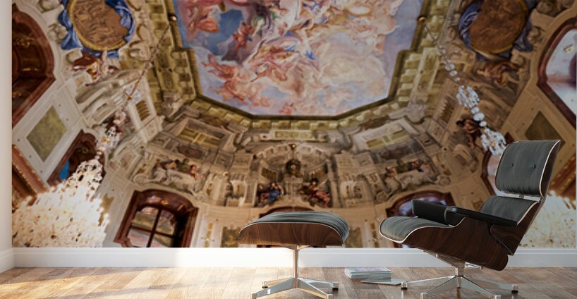 Grand baroque hall with elaborate ceiling fresco and crystal cha Wall Murals
