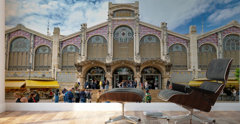Visit to Central Market in Valencia Spain with many people aroun Wall Murals