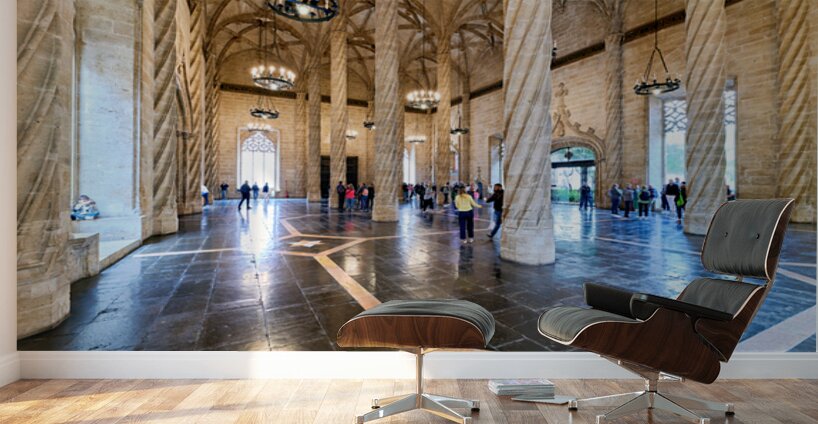 Visitors explore the interior of Lonja de la Seda in Valencia Sp Wall Murals