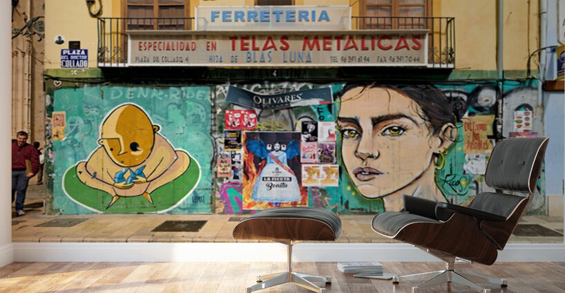 Valencia street art features murals and colorful buildings in Sp Wall Murals