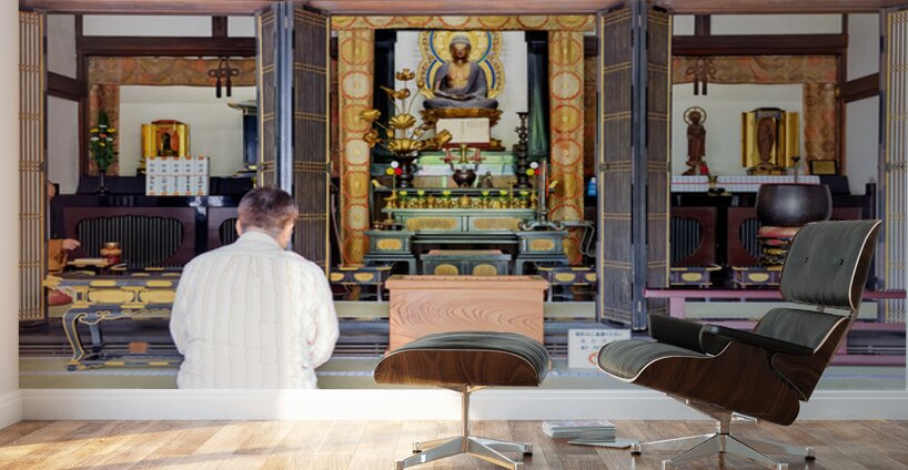 Man prays at Senso ji temple in Asakusa Tokyo Japan Wall Murals