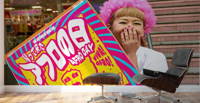Lolita girl holds sign in Shibuya District of Tokyo during Afro  Wall Murals