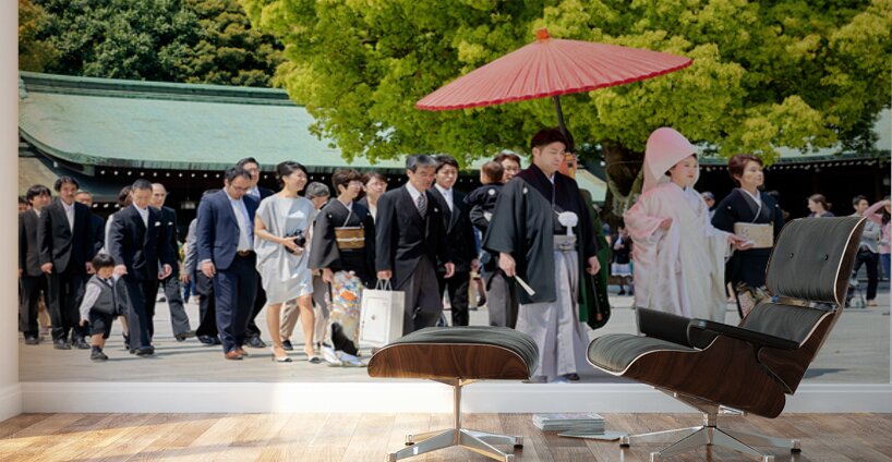 Traditional wedding ceremony at Meiji Jingu shrine in Tokyo Japa Wall Murals
