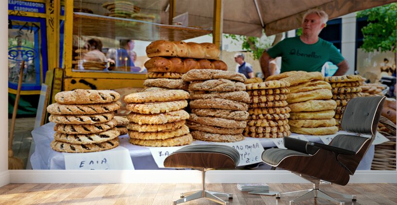 Food stall offers baked goods in downtown Athens Greece Wall Murals