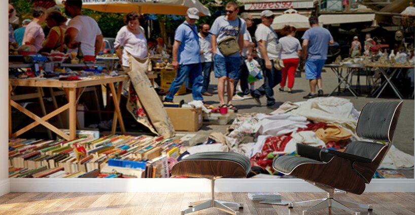 People walk around the bustling flea market at Monastiraki Wall Murals