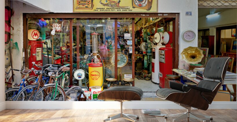 Flea market shopping in Monastiraki Athens Greece with vintage i Wall Murals