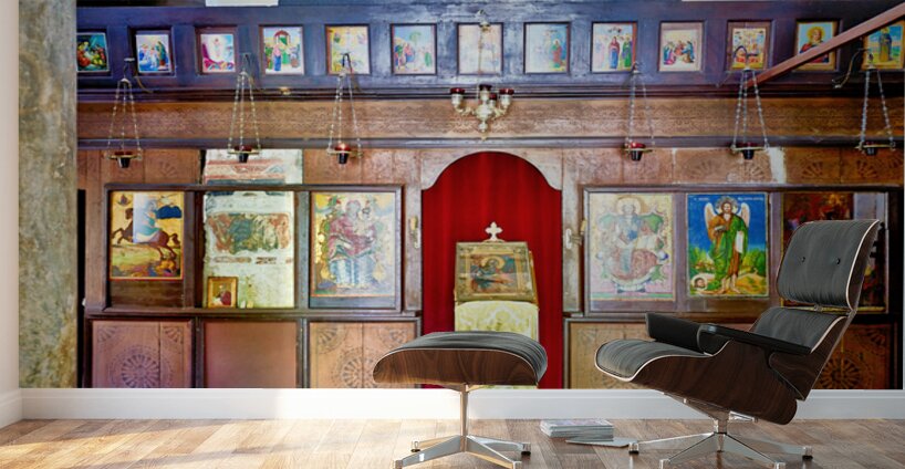Old church interior with icons and altar in quiet setting Wall Murals