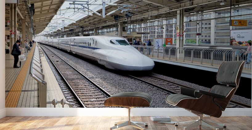 Shinkansen arrives at Kyoto Station in Japan during daylight Wall Murals
