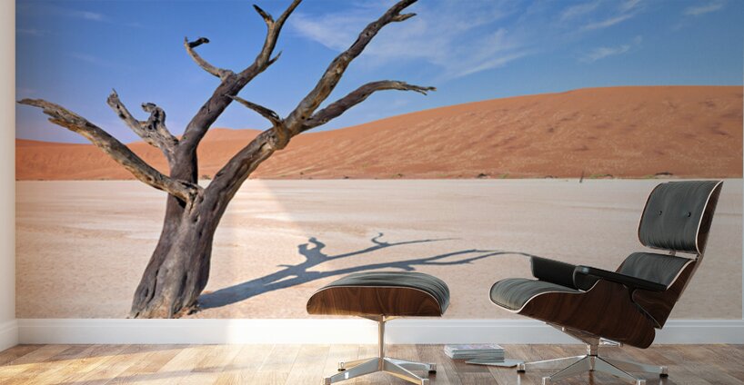 Dry camel thorn tree in Deadvlei clay pan of Namibia Wall Murals