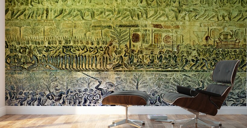 Ancient bas reliefs depicting processions deities and battles. Wall Murals