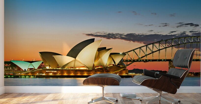 Sydney Opera House and Harbour Bridge at sunset. Wall Murals