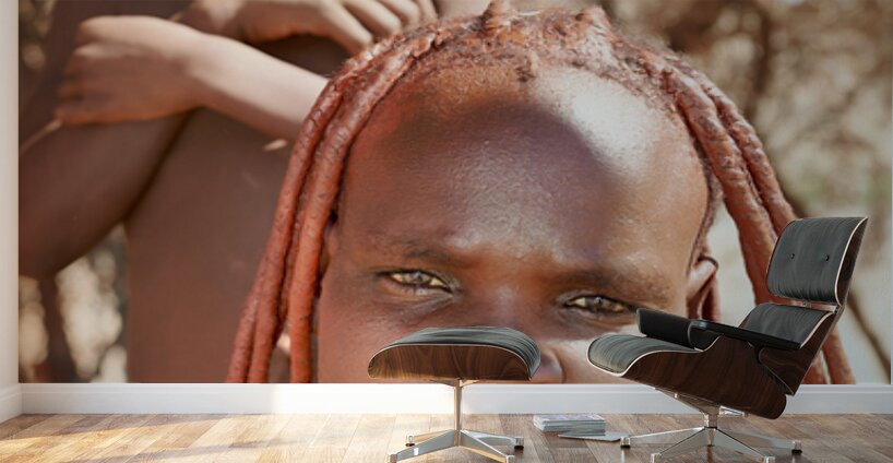 Portrait of Himba woman and child in Kunene region of Namibia Wall Murals