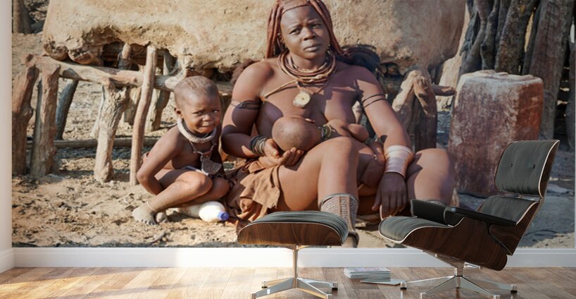 Mother and son in Himba village in Kunene Region of Namibia Wall Murals
