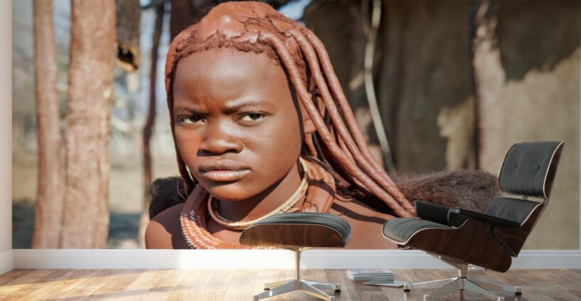 Traditional hair headdress of a woman in Himba village of Namibi Wall Murals