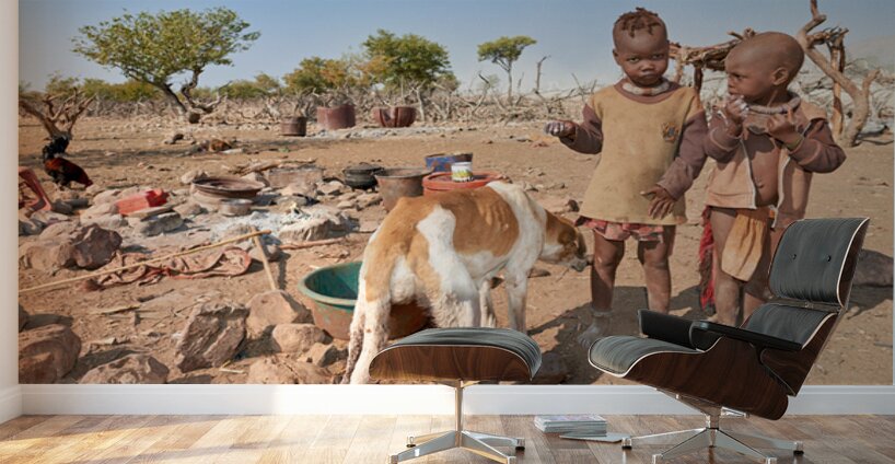 Children playing near their home in Himba Village in Namibia Wall Murals