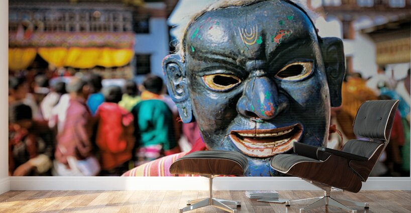 Traditional blue mask at a festival. Wall Murals