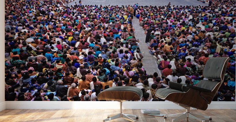 Large crowd watches traditional dance performance at outdoor fes Wall Murals