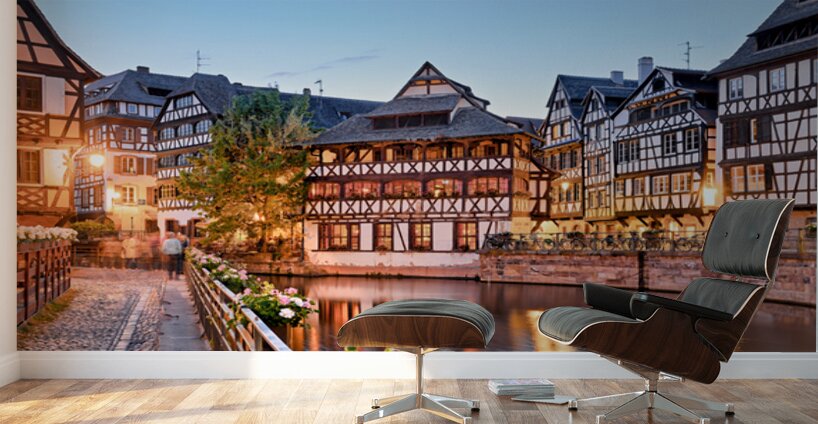 Evening in Petit France with timber framed houses by water Wall Murals