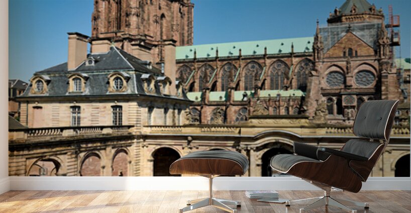 Visitors stroll in Palais Rohan courtyard view Strasbourg Cathe Wall Murals