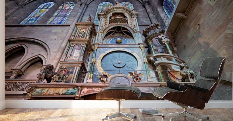 Tourists admire Strasbourg Cathedrals Astronomical Clock Wall Murals