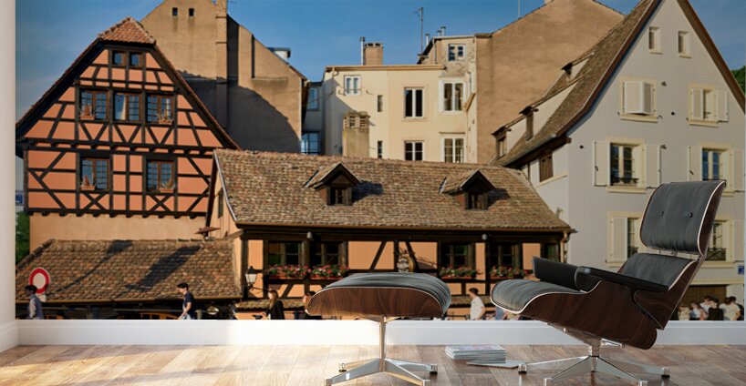 Historic houses and people walking in Petit France Strasbourg Wall Murals