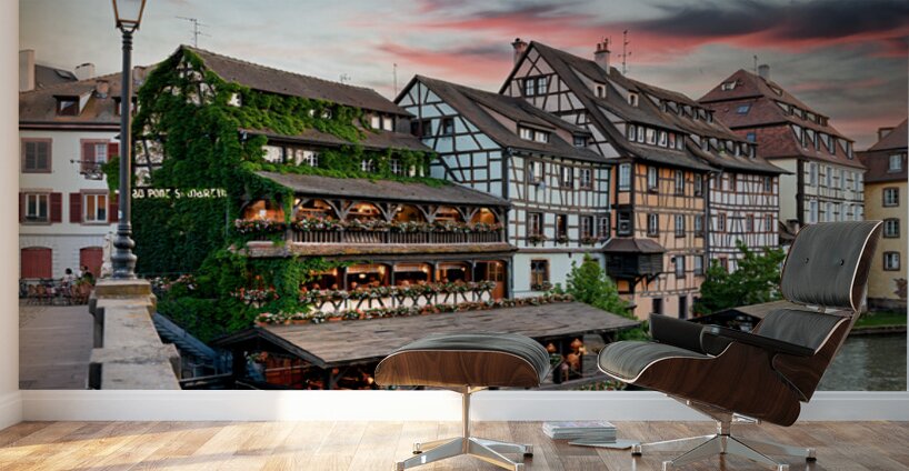 Evening dinner at Petit France district in Strasbourg Alsace Wall Murals