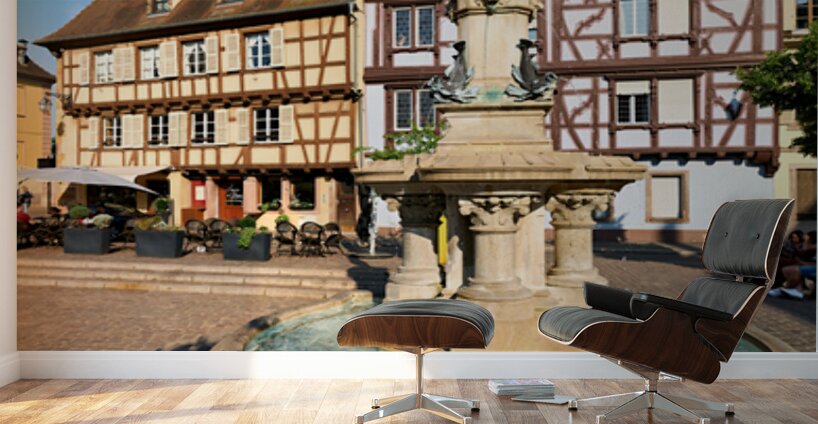Timber framed houses and fountain in Petite Venise Colmar France Wall Murals