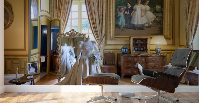 Explore historical fashion in the dress room of Chateau de Cheve Wall Murals