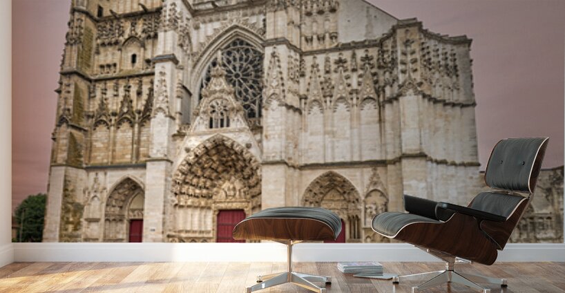People walk near Auxerre Cathedral Saint Etienne Wall Murals