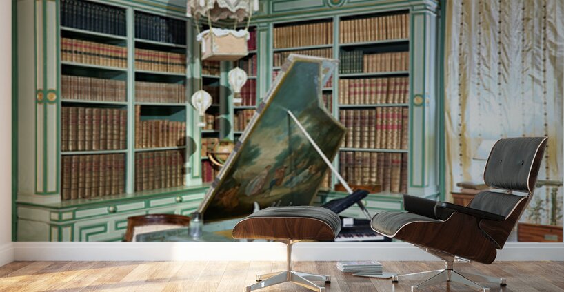 Chateau de Cheverny interior with piano and bookshelves Wall Murals