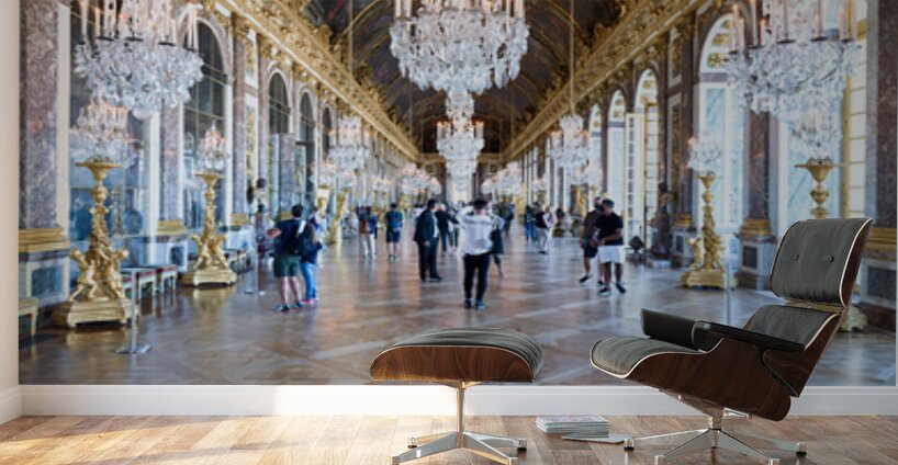 Visitors explore the Palace of Versailles Hall of Mirrors Wall Murals