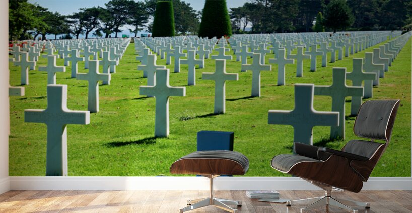 Grave markers at Normandy American Cemetery in Colleville sur Me Wall Murals