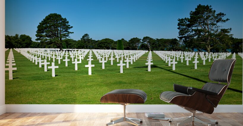 Grave markers at Normandy American Cemetery in Colleville sur Me Wall Murals