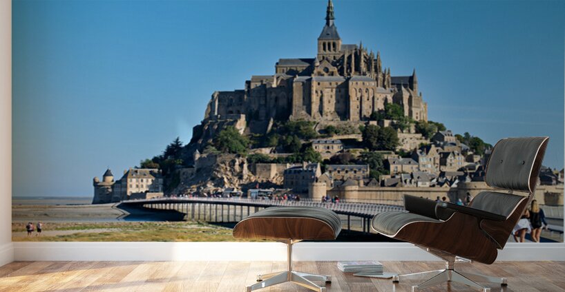 Tourists walking along the path to Mont Saint Michel in Normandy Wall Murals