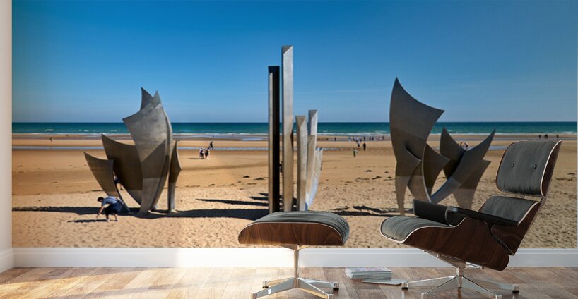Visit to Omaha Beach in Normandy France with memorial sculpture Wall Murals