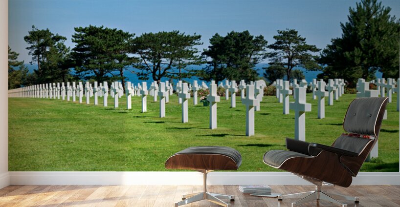Grave markers at Normandy American Cemetery in Colleville sur Me Wall Murals