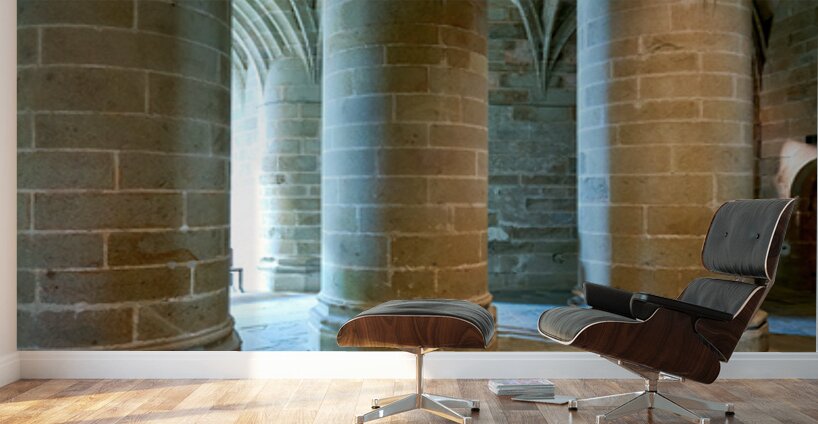 Inside Mont Saint Michel Abbey in Normandy France with stone co Wall Murals