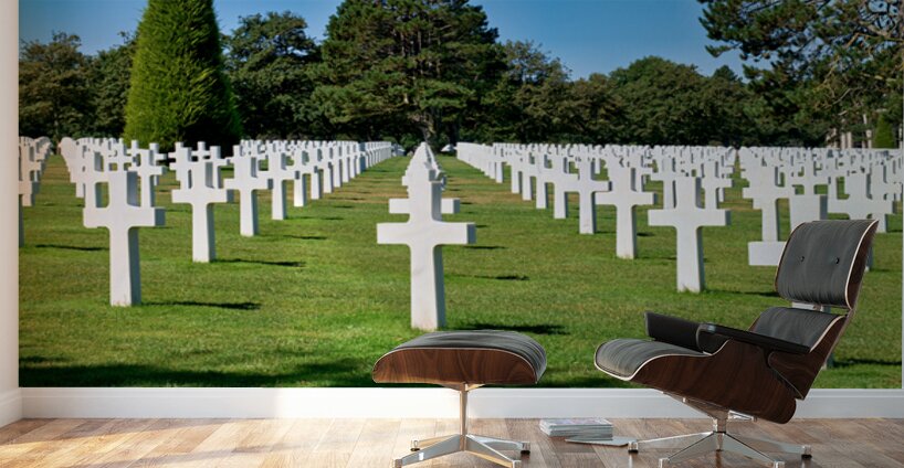 Grave markers at Normandy American Cemetery in Colleville sur Me Wall Murals