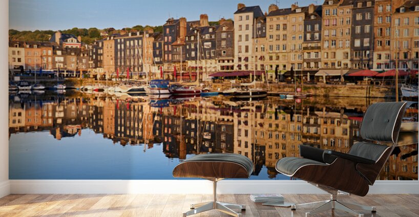 Sunrise view of Honfleur harbor in Normandy France with reflect Wall Murals
