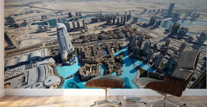Skyline view of Dubai with skyscrapers and artificial lake Wall Murals