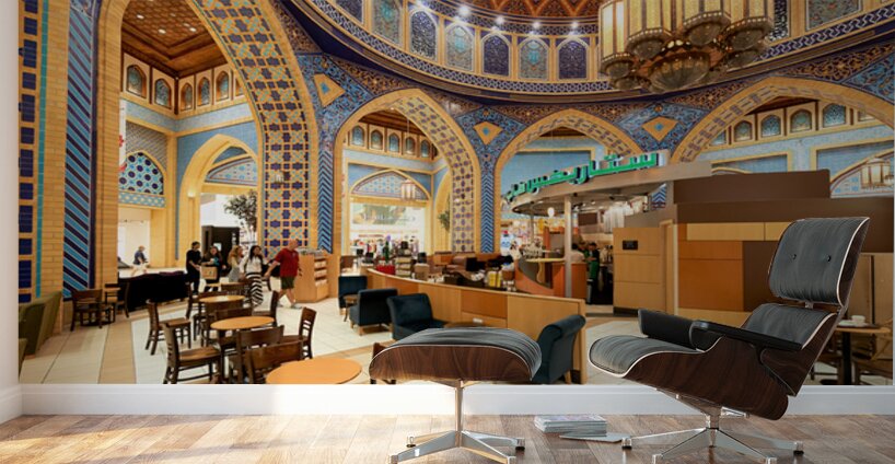 Starbucks store in decorated mall with customers in Dubai UAE Wall Murals