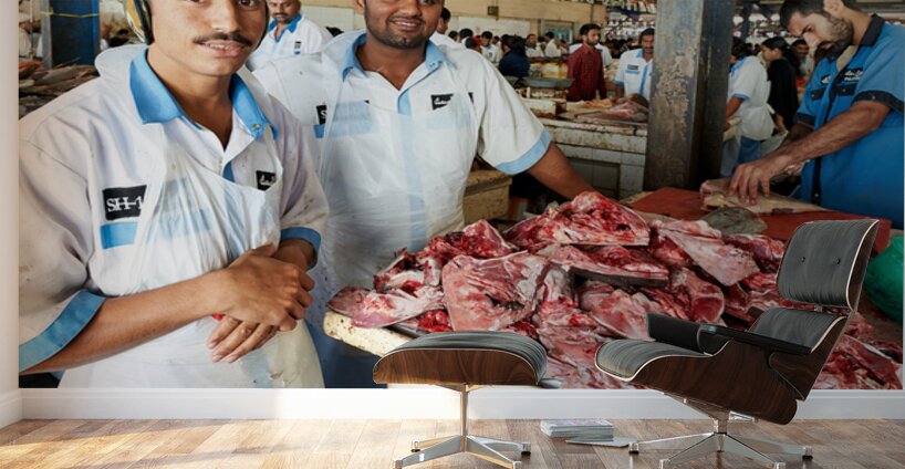 Fish market scene with men at work in Dubai UAE Wall Murals