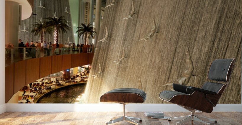 Indoor waterfall with diving sculptures and dining in Dubai UAE Wall Murals