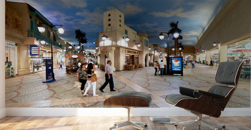 Shoppers stroll through a mall mimicking Dubais outdoor streets Wall Murals