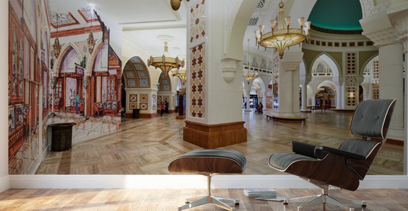 Ornate Middle Eastern interior with chandeliers in Dubai UAE Wall Murals
