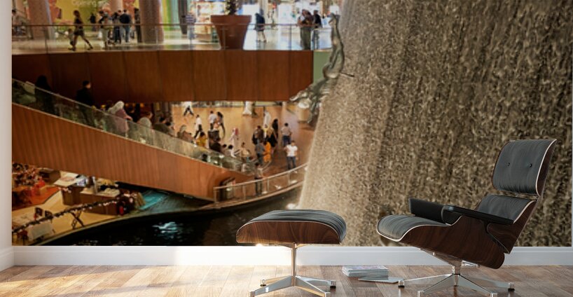 Diving figures at Dubai Mall waterfall attract many visitors Wall Murals
